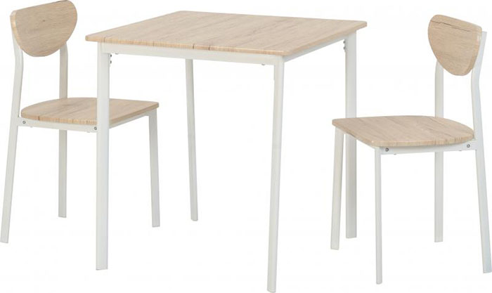Riley Small Dining Set in White With Light Oak Effect Veneer